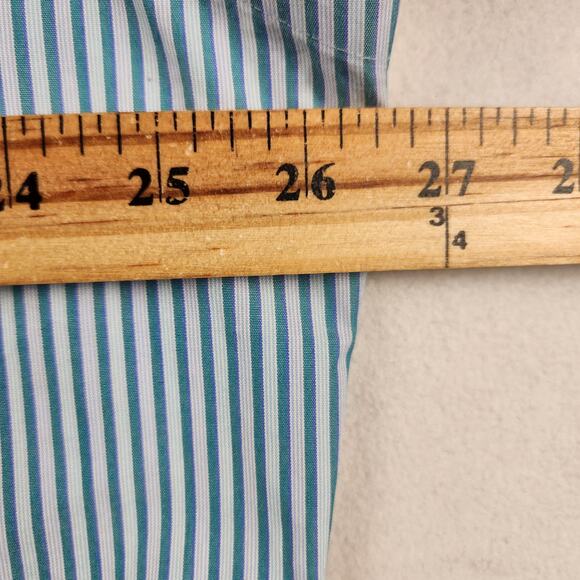 Kirkland Signature Men 18-35 Button Down Shirt Blue White Striped Long Sleeve - Picture 11 of 16